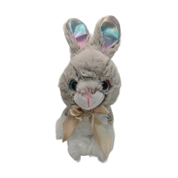 Vintage Plush Bunny Rabbit Toy Brown Iridescent Ears Stuffed Animal Hong Kong - Picture 11 of 11